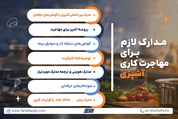 مدارک لازم برای مهاجرت کاری آشپزی